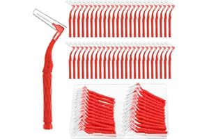 RAYITO 50pcs Interdental Brushes, Red Soft Dental Brushes with Non-Slip Handle Angled Head Tooth Picks Floss Sticks Dental Floss Brushes for Braces Oral Cleaning Narrow Gaps Between Teeth