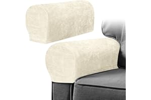 YANCLIFE Armrest Chair Covers, Set of 2 Anti-Slip Stretch Chenille Couch Arm Cover with 10 Twist Nails, Armrest Covers Thickened Arm Caps Slipcovers for Sofa Couch Chair Recliner Protector (Milkshake White)