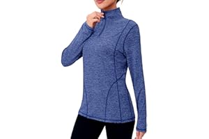 Terecey Tee Shirt Sport Femme Manche Longue avec 1/4 Zip Haut Running Femme Confortable Automne Hiver T-Shirt Fitness Chaud pour Entraînement Gym