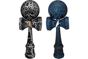 2 PACK - The Best Kendama For All Kinds Of Fun (full size) - Awesome Colors: Black/Blue and Black/Silver Crackle -Solid Wood - A Tool To Create Better Hand And Eye Coordination - KENDAMA TOY CO.