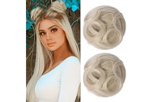 REECHO 2 Stück Mini-Krallen Haarknotenverlängerungen zum Einklipsen für unordentliche und Katzenohren, Hochsteckfrisur-Haarteile (2er-Pack - 7,6 cm wellen, Mittelblond mit hellen Strähnchen）