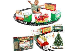 LSUO BAOFU Tren de Navidad para Niños - Juego Completo de 11 Piezas con Vías y Accesorios - Decoración Clásica para Árbol - Montaje Fácil - Regalo Ideal Infantil