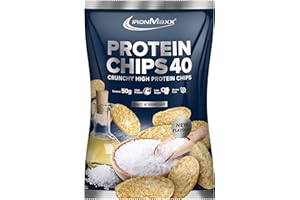 IronMaxx Protein Chips 40 - Chips protéinées - Sans gluten - Snack protéiné croustillant - Goût Sel et Vinaigre - 1 paquet de 50 g