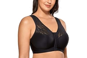 DELIMIRA Biustonosze Damskie Zapinane Z Przodu Racerback Plus Size Bezprzewodowe Koronkowe Biustonosze Z Pełnym Pokryciem