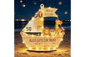 Doppresenter pojkar flickor med LED-ljusslinga, trä segelbåt pengar gåva, dop, gåva dop flicka pojke personligt gör-det-själv namn – grattis på dopet