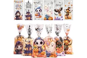 sulanmo 120PCS Sachet Bonbons Halloween, Pochette Bonbon d'Halloween avec Attaches Torsadées, Deco de Halloween d’Emballage Bisuit Chocolat, Sac Cadeau halloween pour Enfant Adulte