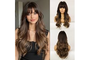 ‎ESMEE Esmee 24 Zoll Lange lockige Haar Perücken für Frauen Braune Natürlich Synthetische Hitzebeständige Perücken mit Pony