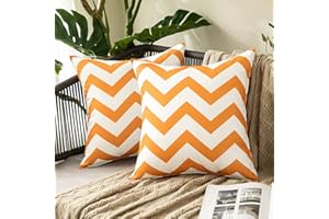 MIULEE Pack of 2 Outdoor Waterproof Cushion Cover with Wave patterns Throw Pillow Case Home Decorating Protectors for Tent Park Bed Sofa Chair Bedroom Decorative 45x45cm 18x18inch Orange