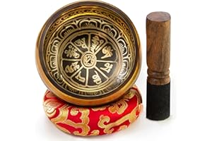 AUMONDO Tibetische Klangschale Set, mit Klöppel und Klangschalenkissen in Loktapapier Geschenk-Box. Singing Bowl aus Tibet (Mystic Black)