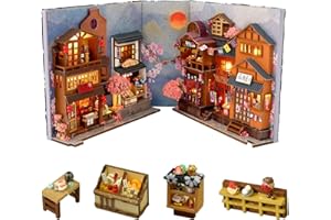 Cuteefun DIY Book Nook, Casa de Muñecas DIY, Haga su Propio Modelo de Casa Artesanal Cumpleaños Día del Padre (Callejón de los Cerezos en Flor)