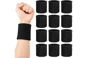 ‎PARTIDEAL 12 Stück Schweißbänder Handgelenk,Schwarz Elastische Sport Schweißbänder Set für Männer Frauen Tennis Basketball Fußball Laufen