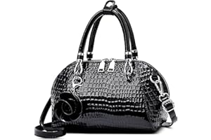 FORRICA Women Handbag Crocodile Pattern Top Handle Bag PU Leather Ladies Crossbody Bag with Flower Pendant Elegant Shoulder Bags for Banquet Dating Wedding Black
