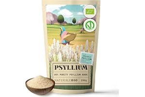 NaturaleBio Organic Psyllium Husk - 99% Purity - 200g. Pure & Natural Psyllium Seed Husks, Produced in India. High in Fibre, to be Mixed with Water, Beverages, & Juices, Vegetarian & Vegan.