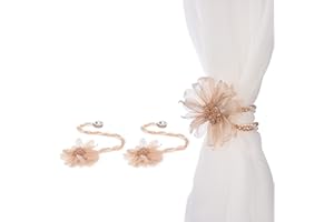 SUQ I OME 2 Pack of Handmade Crystal Beaded Magnetic Curtain Tieback, Flower Curtain Tieback for Drapes, Pearl Crystal Curtain Tie Window Decorative Holder