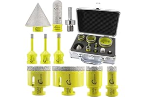 Foret Diamant Kit Trepan Carrelage - 10pcs (6/6/8/20/35/50/68mm+20mm Fraise Diamant+50mm Mèches de Chanfrein+Adaptateur) Scie Cloche Carrelage Céramique Porcelaine Marbre Granit M14 Filetage SANLEETEK