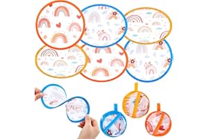 Namalu 6 Pcs Round Folding Handheld Fan Portable Japanese Style Summer Foldable Fan for Wedding gift outdoor Games decor Festival Party Favors(Rainbow Colors,Rainbow)