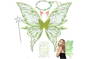 Hlayshing Fairy Wings,Butterfly Wings for Adult Women Kids Girls,5 PCS Angel Costume Accessories,Elf Ears Flower Girl Wand,Angel Princess Fancy Dress Up Costumes for Halloween Birthday Chrismas