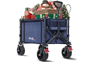 COMLAX FIELD Bollerwagen Faltbar mit Große All Terrain Räder, 120L 100KG Klappbarer Bollerwagen mit Bremsen, Strandwagen Für Strand Garten Camping Shopping, Blau