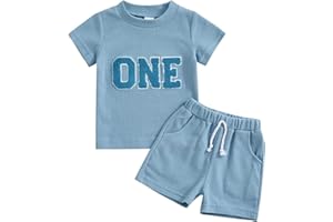 HZPHQY Toddler Baby Boy Girl First 1st Birthday Outfit T Shirt Shorts Infant Summer Waffle Clothes