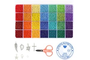 ‎NALER Naler 28000-teilig Rocailles Perlen 2 mm Glasperlen Rund Beads mit Charms Anhängern und Schmuckfaden zum Basteln, 28 Farben