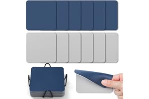 Myir JUN Posavasos Juego de 12 Posavasos 10cm Originales Cuadrados para Copas Posavasos de Cuero de Doble Cara Posavasos Impermeables Termoaislantes y con portavasos（Gris Azul）