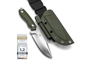 ‎WOLFGANGS ODENWOLF Outdoor-Messer AMBULO mit Kydex Holster - Edles Jagdmesser aus einem Stück D2 Stahl gefertigt - DAS Bushcraft Messer - Perfektes Survival Messer (Grün - Silber)
