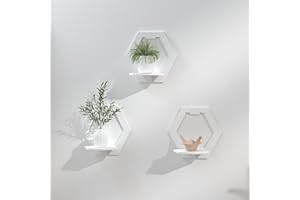 Mikytoper Shelves for Wall Set of 3,Floating Shelf White,Easy Assembly 29x29x18cm PVC,Practical and Decorative Shelf for Children's Room,Living Room,Bedroom etc. (Hexagon)