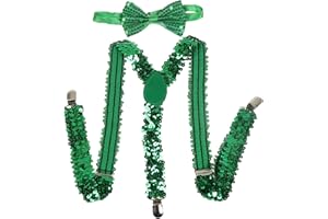 NiceYnn Classic/Glitter Braces and Bow Tie Set, 2.5cm Wide Y Back Adjustable Elastic Suspenders with 3 Clips, 12cm Woven Pre-tied Bowtie, One Size for Men Women Wedding Festivals Cosplay Party