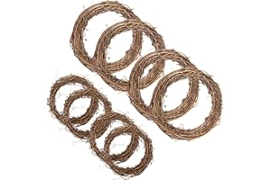 Larcenciel Christmas Wreath Grapevine Wreath Dry Rattan Natural Wreath DIY Crafts Natural Grapevine Wreaths for Xmas Door/Wall Decor Hand-woven Halloween Wreath(8 Pack 2 Sizes 20CM 10CM)
