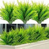 12 PCS Large Artificial Fern Artificial Ferns Green Fake Bush | Artificial Plants Outdoor Suitable Balconies, Gardens, Farm V