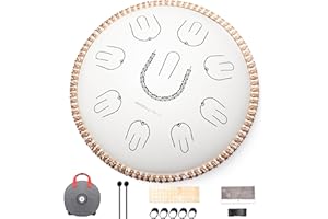 MOOZICA Steel Handpan Zungentrommel, 14" Tragbare Handpan-Zungentrommel im Amara-Maßstab mit Oktav-Oberton-Design, Handpan-Trommel für Anfänger und Profis (Amara, Weiß)