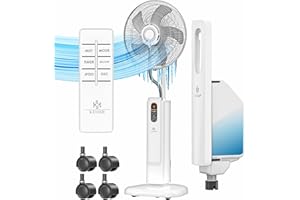 KESSER® Ventilateur sur pied Frosty à eau Refroidissement par eau à pulvérisation d'ultrasons, télécommande incluse, fonction minuterie, humidificateur silencieux, fonction brumisation, blanche