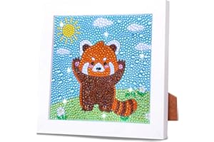 QIUQI Diamond Painting Kit per Bambini,Pittura Diamante Kit con Cornice Panda Rosso,Pittura Diamante Mosaico Art Kits per Regalo di Compleanno per Ragazzo e Ragazza,Decorazione Murale