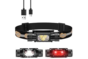‎CSTEBOKE Sofirn H05B Stirnlampe mit Rotlicht - Super hells Stirnlampe Led USB C Wiederaufladbar, Weiß Rot Wasserdicht Kopflampe Helmlampe, Leicht Langlebig Kopflicht für Joggen Camping, Gassi Gehen, Angeln