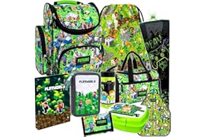 Minecraft Games Play Pixel 10 Teile Set Tornister Ranzen Schulranzen Tasche Federmappe Schultüte 85 cm mit Sticker-von-Kids4shop Schulrucksack