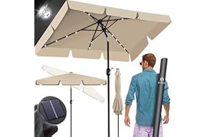 KESSER® Sonnenschirm Balkonschirm Rechteckig LED Solar mit Kurbel Inkl. 2in1 Schutzhülle, Gartenschirm, Schirm 205 × 125cm für Balkon Garten & Terrasse verstellbar knickbar Beige