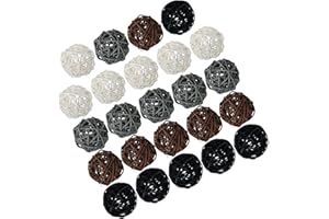 VUIUYOIES 1524Pc 5cm Wicker Rattan Balls Chic Black Gray and White for Wedding and Christmas Events, Black Grey White, 24 pcs 5CM
