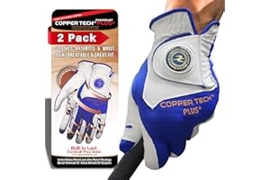 Copper Tech COPPERTECH Plus Lot de 2 gants de golf pour homme portés à la main gauche blanc/bleu roi, taille unique (taille M à M L)