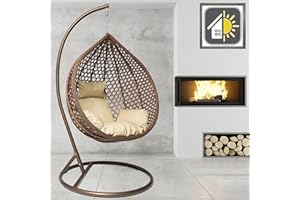 GOODS EMPORIUM Luxury Rattan Hanging Egg Chair Outdoor & Indoor Garden Swing Chair Hammock with Cushions - RAIN COVER INCLUDED (Medium, Brown - Brown - Beige)