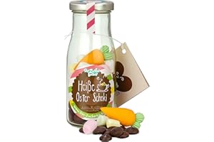 ‎DER ZUCKERBÄCKER DIY heiße Oster Schoki, süße Trinkschokolade im Glas mit Schoko-Drops, Mini Marshmallows und Zuckermöhre, warmer Kakao zum Selbermachen, süßes Geschenk für Ostern