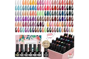 Phoenixy 42 Pcs Gel Nail Polish Set, 36 Colours Red Violet Gel Nail Polish with Glossy Matte Glitter Golden Base Top Coat, UV LED Soak Off Nail Polishes Kit Gift for Women