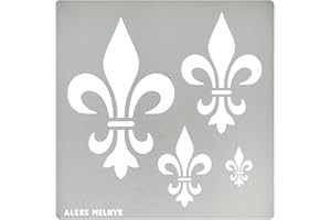 Aleks Melnyk No.250 Modello di stencil in metallo, Giglio Fiorentino, Simbolo Fleurs de LYS, Fleur-de-lis francese, fiore di giglio, ornamento, vintage, Normografo per Disegno Tecnico