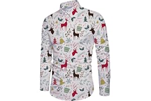 Loveternal Mens Christmas Shirt Funky 3D Printed Dress Shirts Long Sleeve Button Down Slim Fit Blouse M-XXL