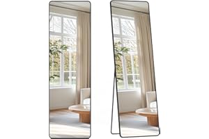 SONGMICS Full Length Mirror, 150 x 40 cm, Rectangle Full Body Mirror with Stand, Aluminium Alloy Frame, Tempered Glass, for Bedroom, Living Room, Cloakroom, Ink Black LFM034B01