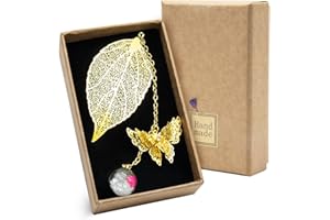 ZSMJAER Bellissimi e Originali Segnalibri, Segnalibro in La Foglia di Metallo, con Farfalla 3D, e una Sfera in Vetro con Perline, Come Idea Regalo per Chi Ama Leggere, Ottima Idea Regalo (Rosso)