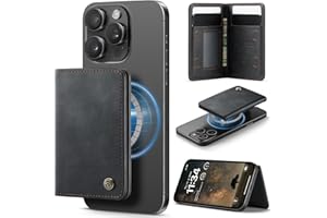 KZB Portfel Magnetyczny Kompatybilny z MagSafe dla iPhone 16/15/14/13/12/ Pro/Max/Plus, blokada RFID, smukłe etui na 4 karty ze skóry PU, nie dla 13/12 Mini, Czarny