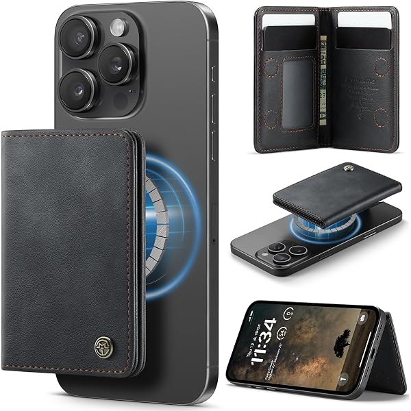 HAONANDE Magnetica Cover Per iPhone 13 PRO MAX, Custodia Pelle PU Flip Compatibile con MagSafe, slot per carte, blocco RFID, Pportafoglio Protettiva Antiurto Trasparente Case Nero