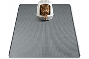 Bartuke Alfombrilla de arena para gatos, tamaño grande, 101 x 101 cm, alfombrilla de silicona para control de dispersión, suave con patas de gato, fácil de limpiar (gris oscuro)