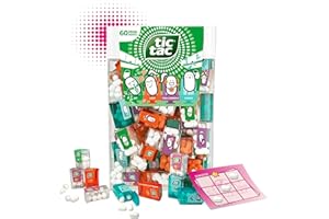 ‎NOHAWA Tic Tac Mini Travels Mix 228g Lilliput – 60x TicTac Boxen einzeln – Minze, Orange, Grüne Minze, Passionsfrucht & Pfirsich in Tic Tac XXL Großpackung – Mini Süßigkeiten + TicTacToe Spiel