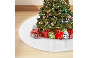 HONPRODU 120cm Faldón para Árbol de Navidad, Falda de Felpa Blanca para el Árbol, Piel Sintética Suave, Christmas Tree Skirt, Decoración para Feliz Navidad, Fiesta, Vacaciones, Invierno, Granja